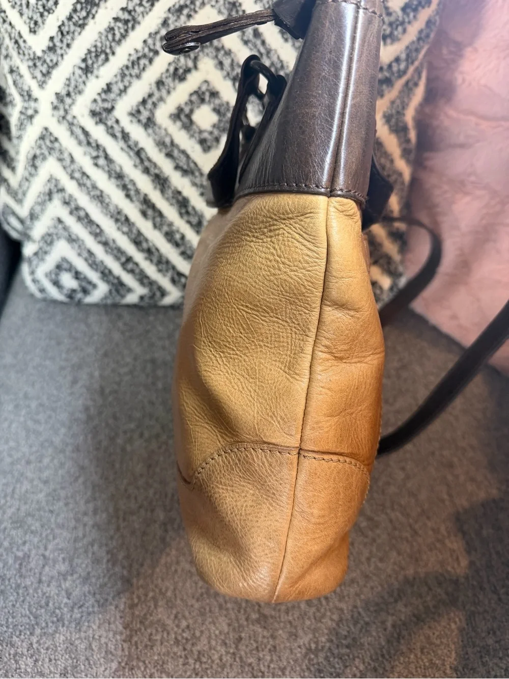 Vintage Frye Two-Tone Tan and Dark Brown Leather Crossbody Bag